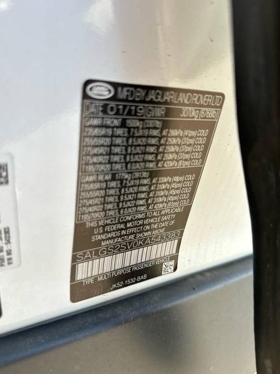 LAND ROVER RANGE ROVER 2019 SALGS2SV0KA543383 image LAND ROVER RANGE ROVER 2019 SALGS2SV0KA543383 image